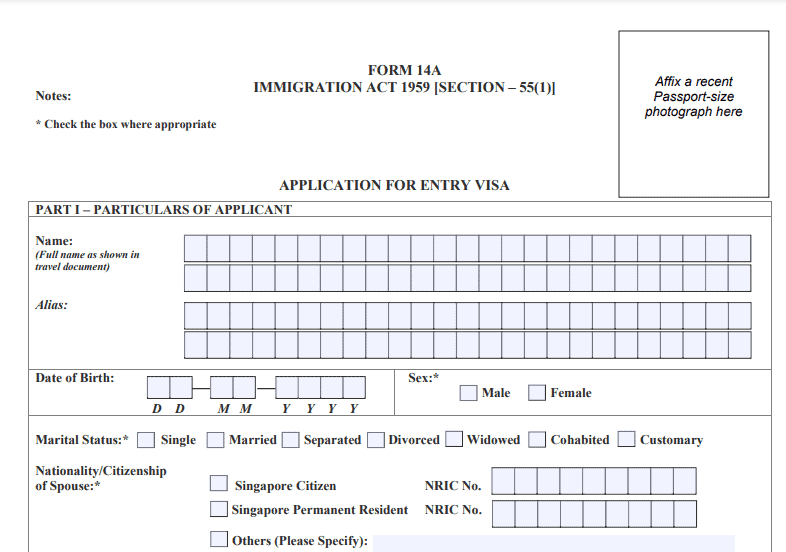 نموذج طلب 14A لفيزا سنغافورة السياحية